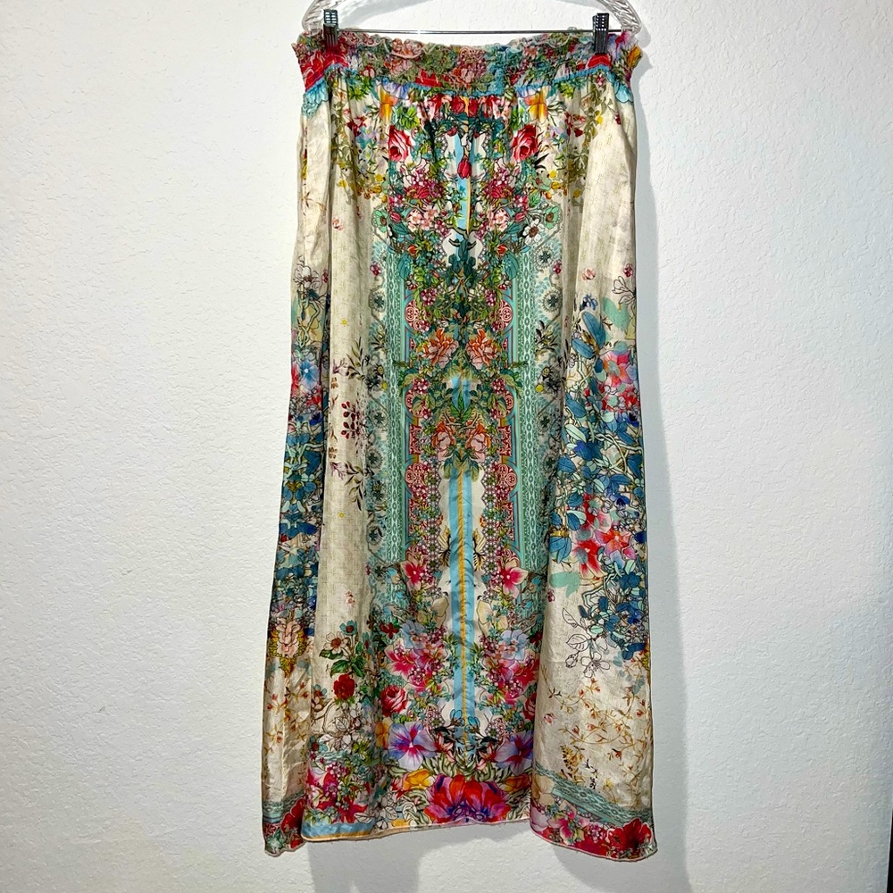 Johnny Was Jenlynn silk maxi skirt with smocked waist
